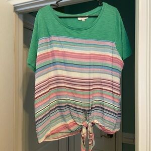 Umgee Stripped Front Tie Shirt